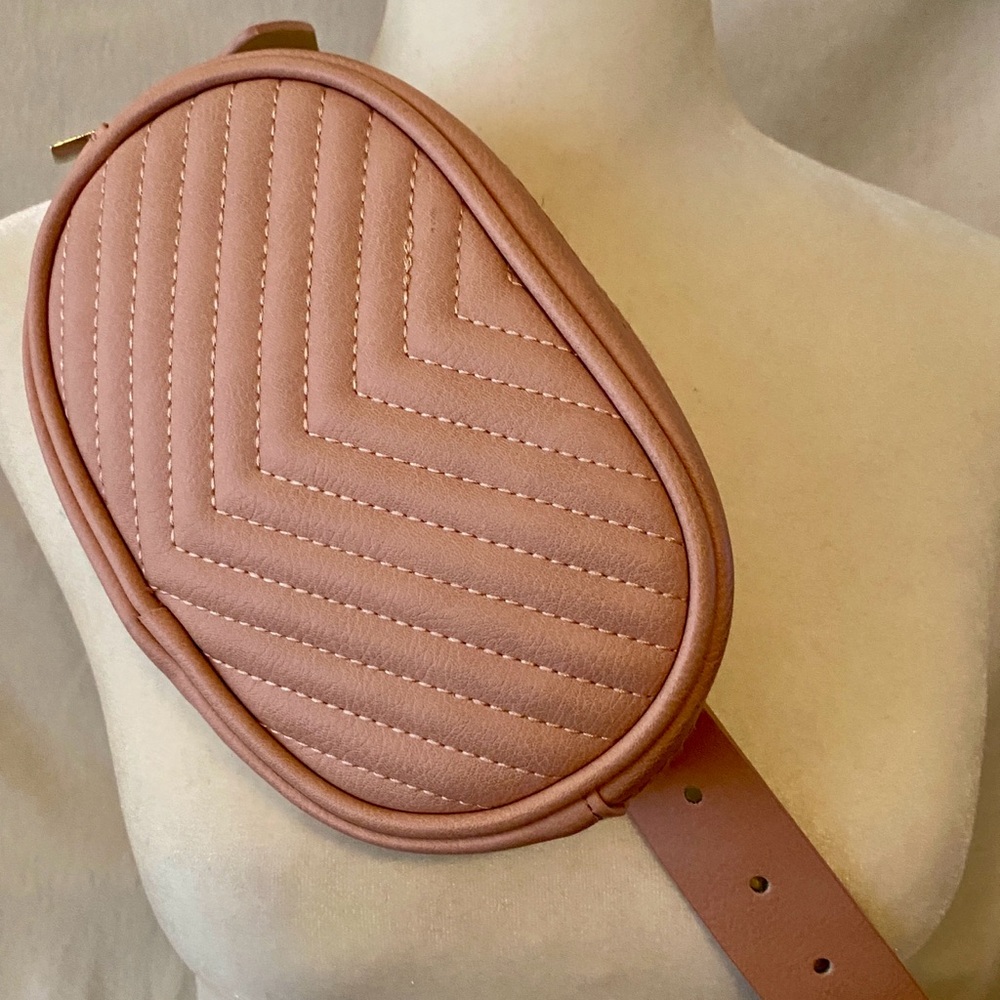New Crossbody or Belted Pink Quilted Purse Full Zip Closure & Adjustable Strap